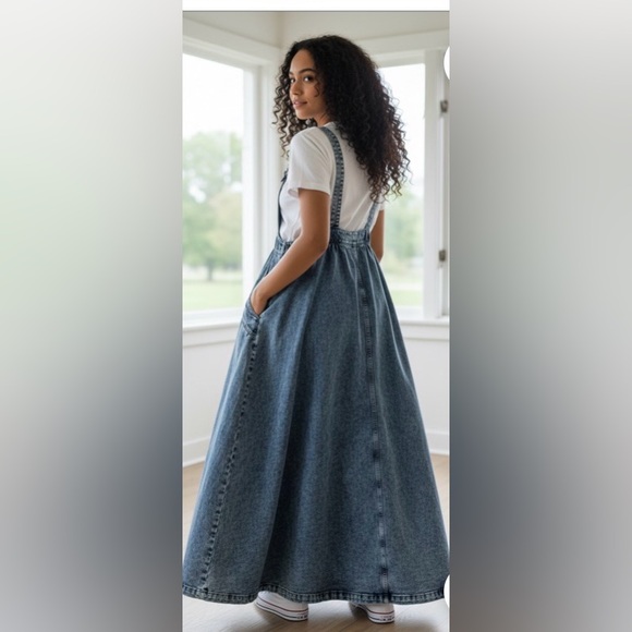 Playful Denim Overall Dress with adjustable straps and pockets - Picture 3 of 4